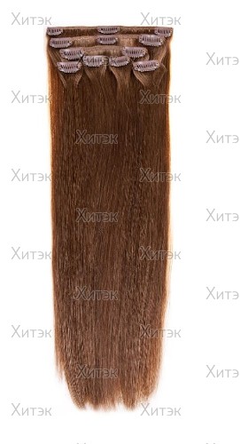 Волосы на заколках 6.0 (6) прямые темно-русый, 50 см